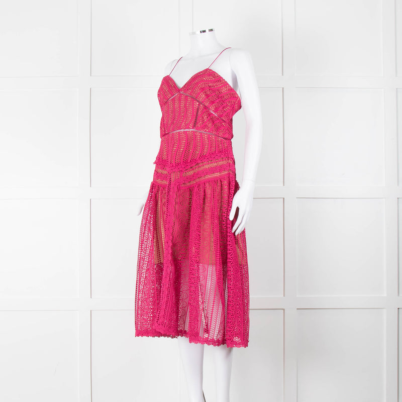 Self-Portrait Pink Lace Sleeveless Dress