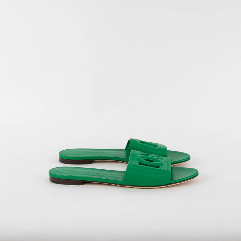Dolce & Gabbana Green Calfskin Sliders