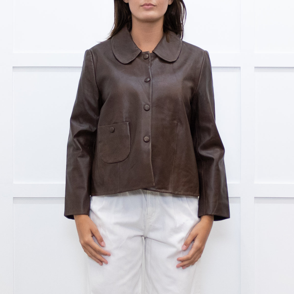 Ba&Sh Brown Leather Milos Buttoned Jacket