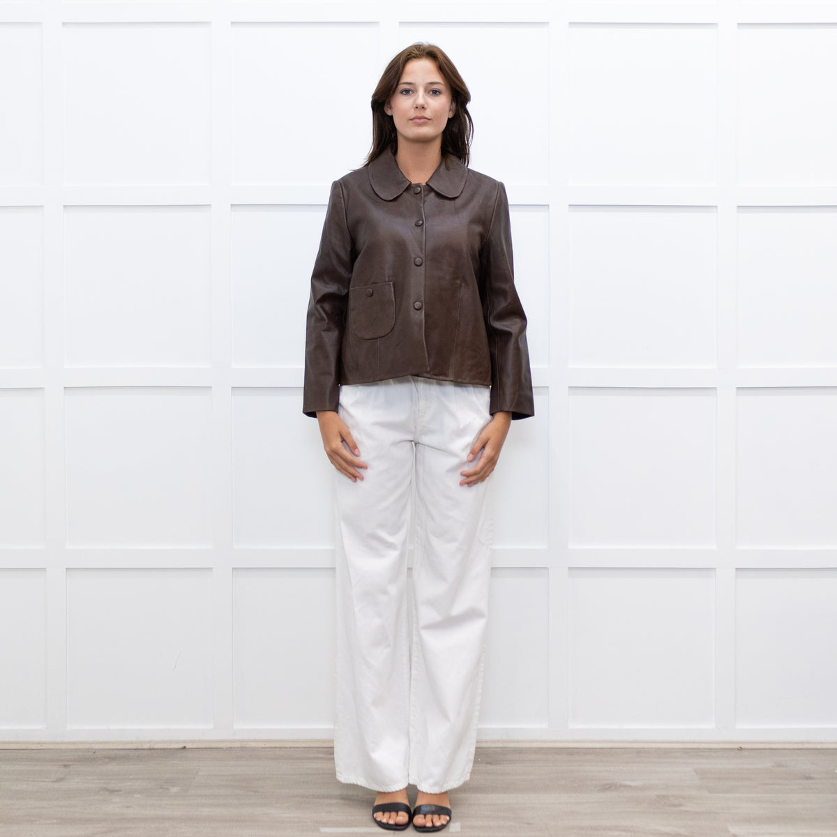 Ba&Sh Brown Leather Milos Buttoned Jacket