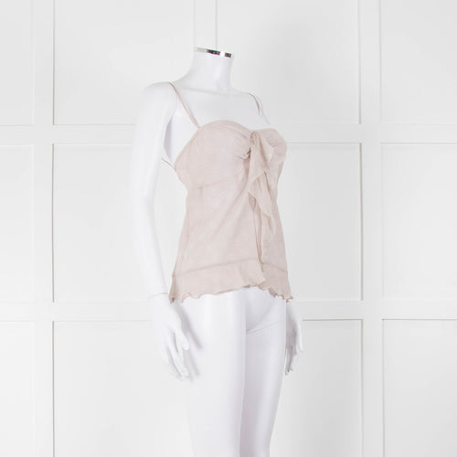 Chanel Pale Grey CC Pearl Button Silk Camisole