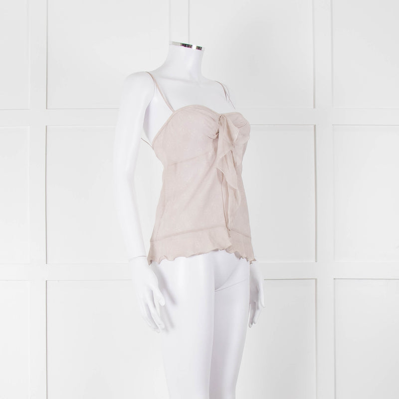 Chanel Pale Grey CC Pearl Button Silk Camisole