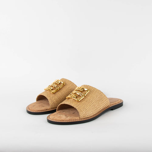 Givenchy 4G Beige Raffia Liquid Flat Mules