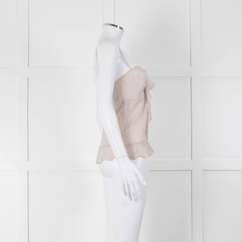 Chanel Pale Grey CC Pearl Button Silk Camisole