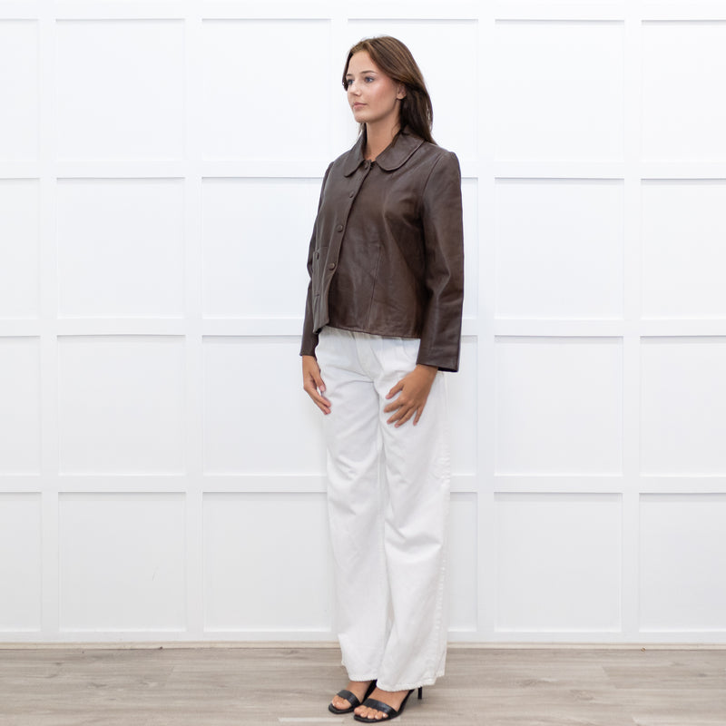 Ba&Sh Brown Leather Milos Buttoned Jacket