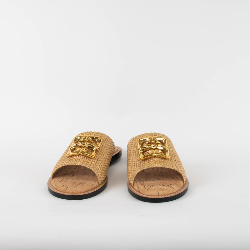 Givenchy 4G Beige Raffia Liquid Flat Mules