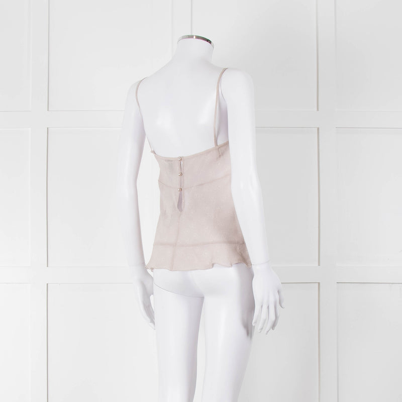 Chanel Pale Grey CC Pearl Button Silk Camisole