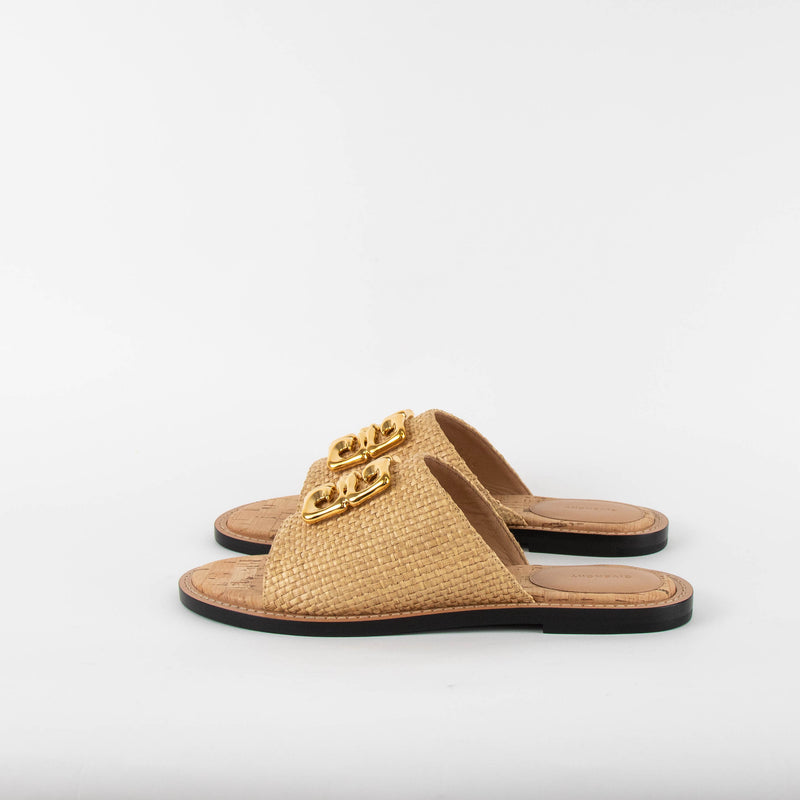 Givenchy 4G Beige Raffia Liquid Flat Mules