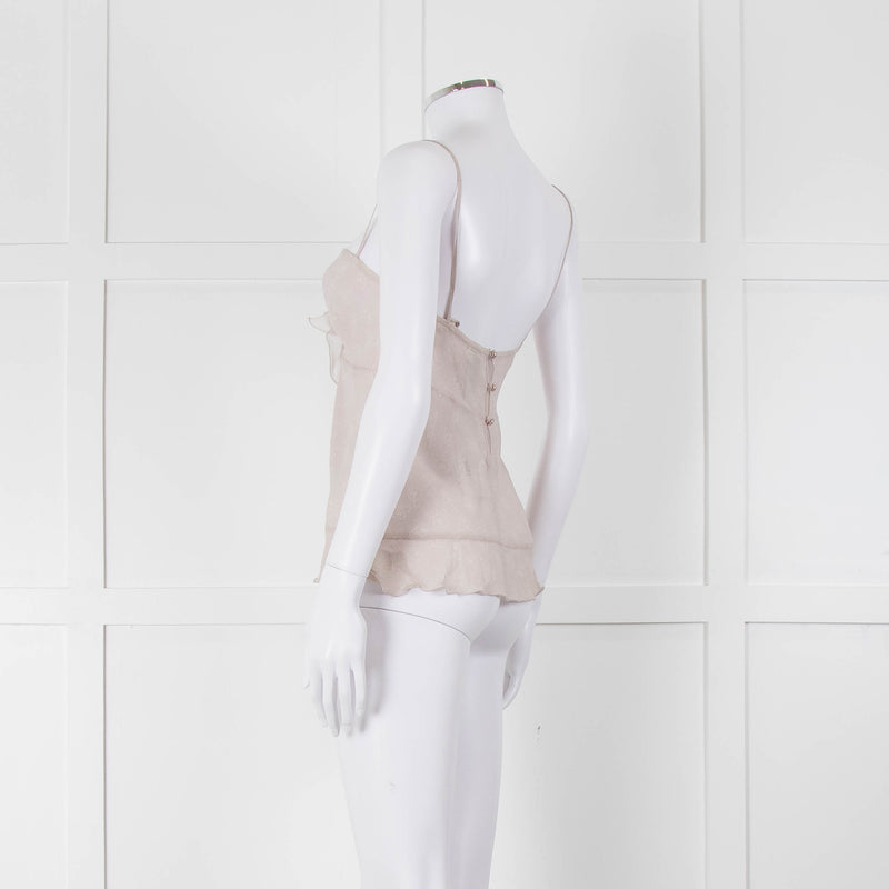 Chanel Pale Grey CC Pearl Button Silk Camisole