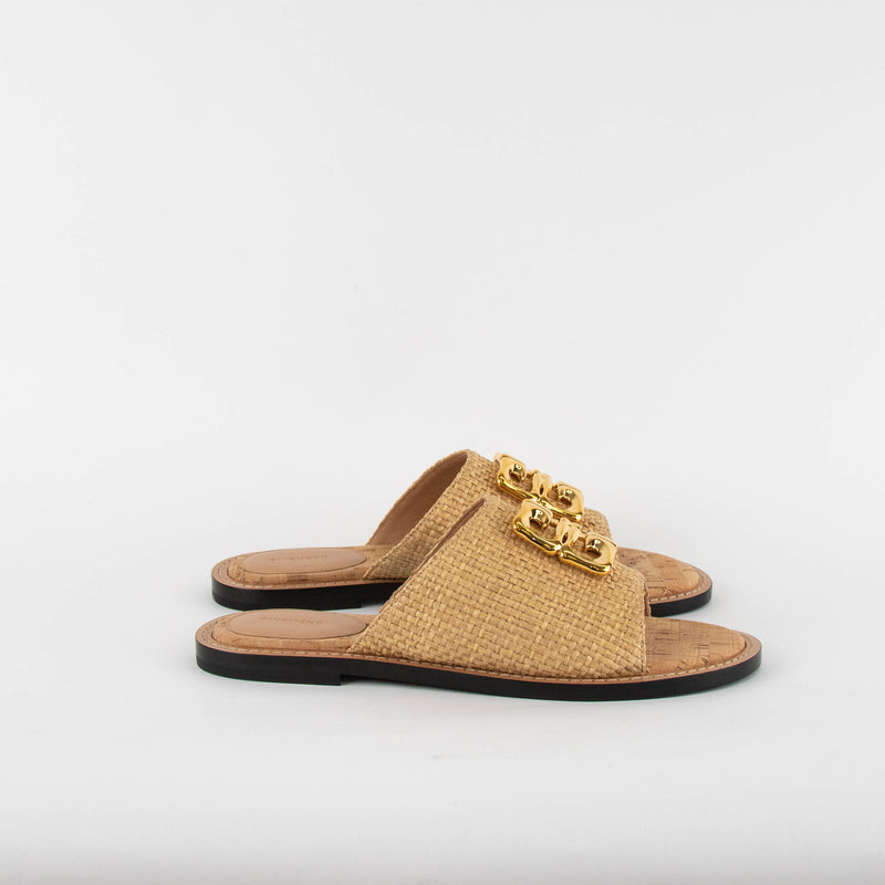 Givenchy 4G Beige Raffia Liquid Flat Mules