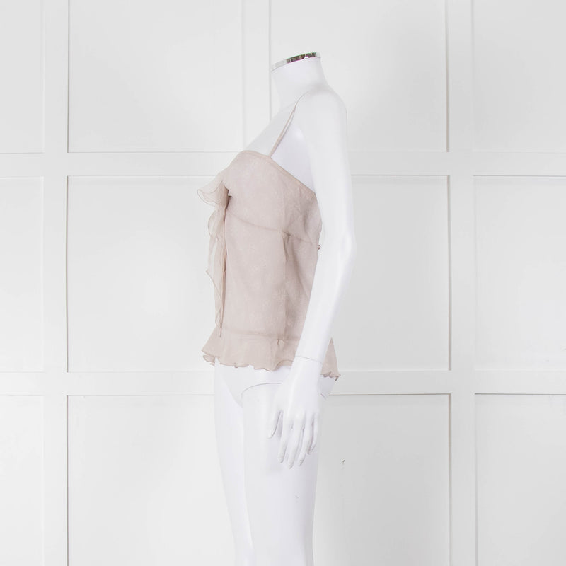 Chanel Pale Grey CC Pearl Button Silk Camisole