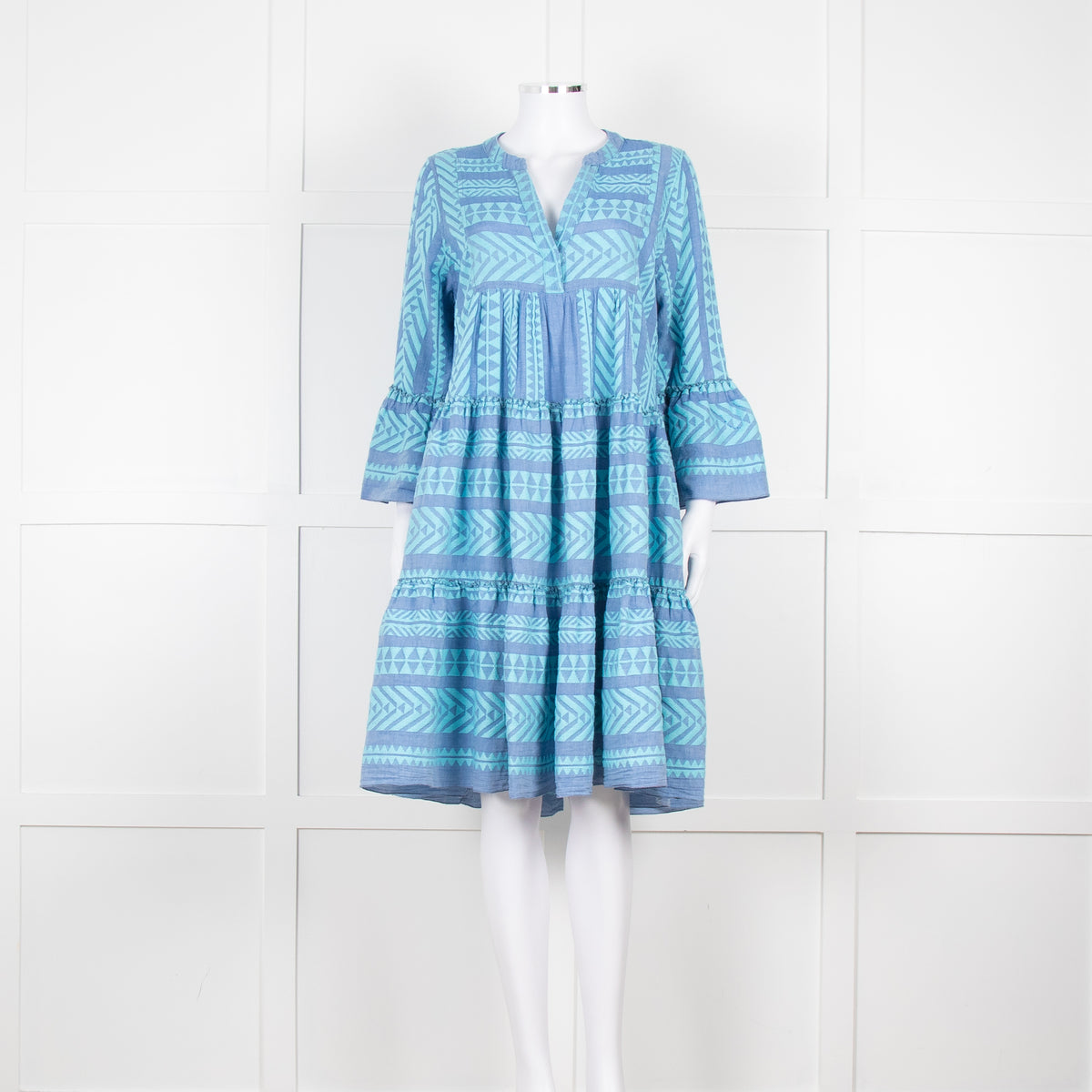 Devotion Twins Blue Turquoise Tiered Kaftan Dress