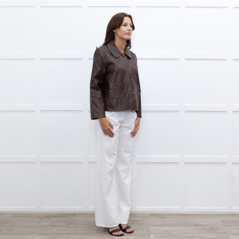 Ba&Sh Brown Leather Milos Buttoned Jacket