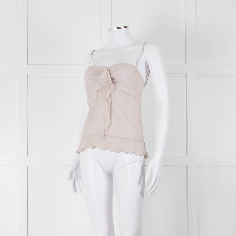 Chanel Pale Grey CC Pearl Button Silk Camisole