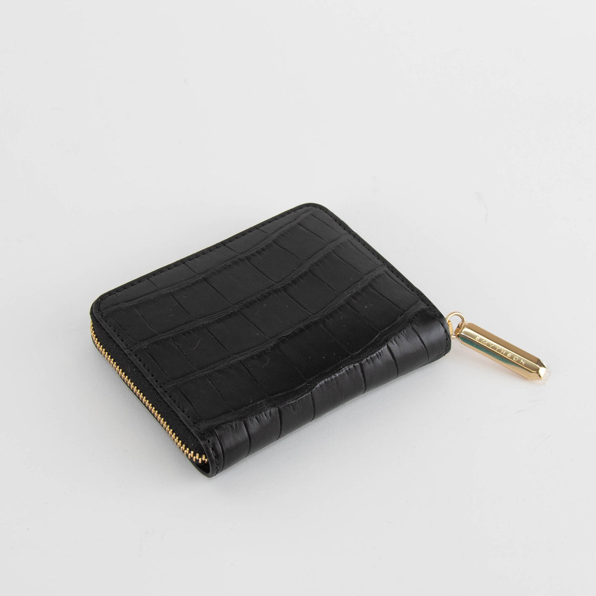 Smythson Black Croc Embossed Leather Zip Around Wallet