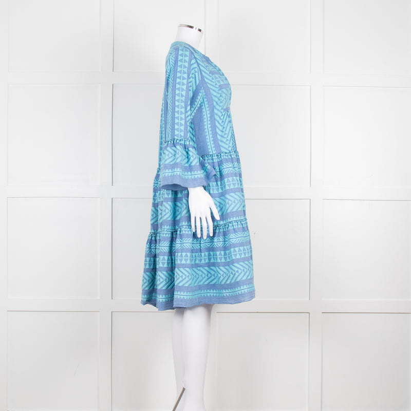 Devotion Twins Blue Turquoise Tiered Kaftan Dress
