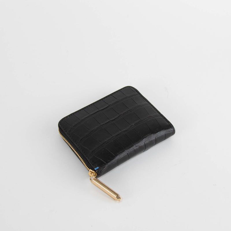 Smythson Black Croc Embossed Leather Zip Around Wallet