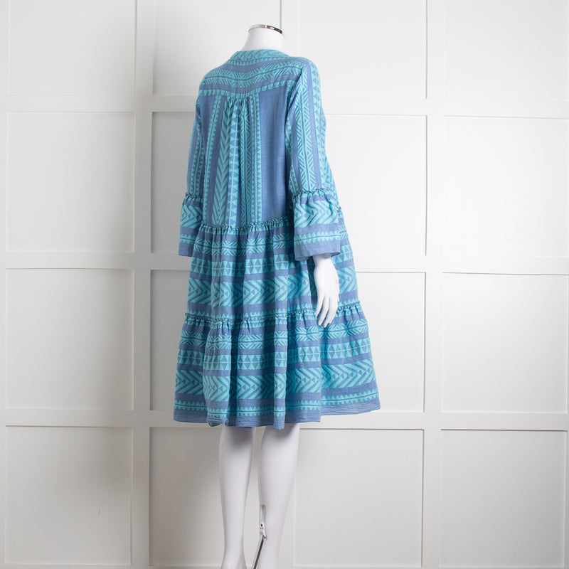 Devotion Twins Blue Turquoise Tiered Kaftan Dress
