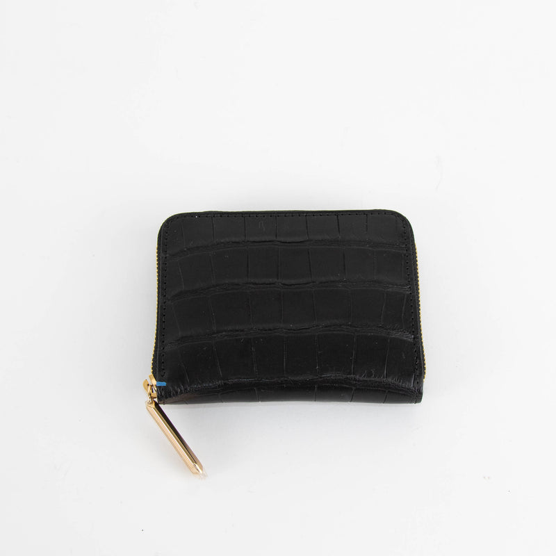 Smythson Black Croc Embossed Leather Zip Around Wallet