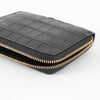 Smythson Black Croc Embossed Leather Zip Around Wallet