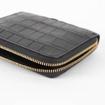 Smythson Black Croc Embossed Leather Zip Around Wallet