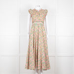 Me + Em Pink Green Orange Cotton Floral Ruffle Trim Sleeveless Max Dress