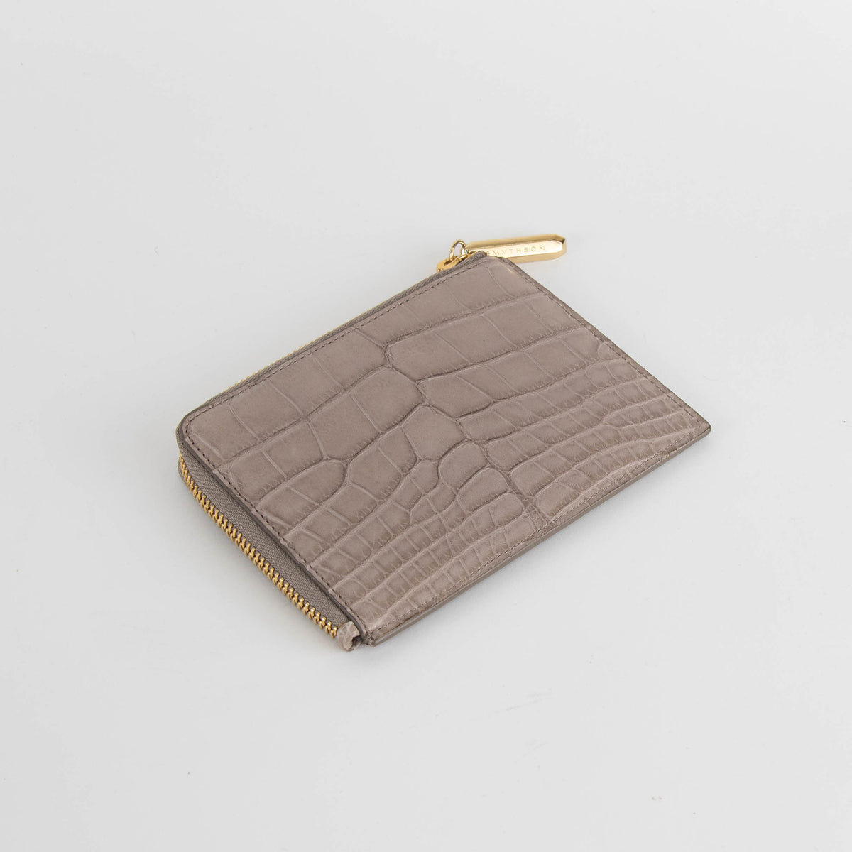 Smythson Taupe Croc Embossed Leather Zip Up Flat Wallet