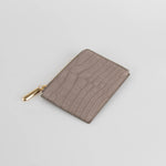 Smythson Taupe Croc Embossed Leather Zip Up Flat Wallet