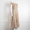 Me + Em Pink Green Orange Cotton Floral Ruffle Trim Sleeveless Max Dress