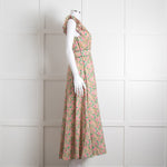 Me + Em Pink Green Orange Cotton Floral Ruffle Trim Sleeveless Max Dress