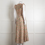 Me + Em Pink Green Orange Cotton Floral Ruffle Trim Sleeveless Max Dress