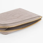 Smythson Taupe Croc Embossed Leather Zip Up Flat Wallet