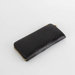 Smythson Black Croc Embossed Zip Up Long Wallet