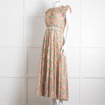 Me + Em Pink Green Orange Cotton Floral Ruffle Trim Sleeveless Max Dress