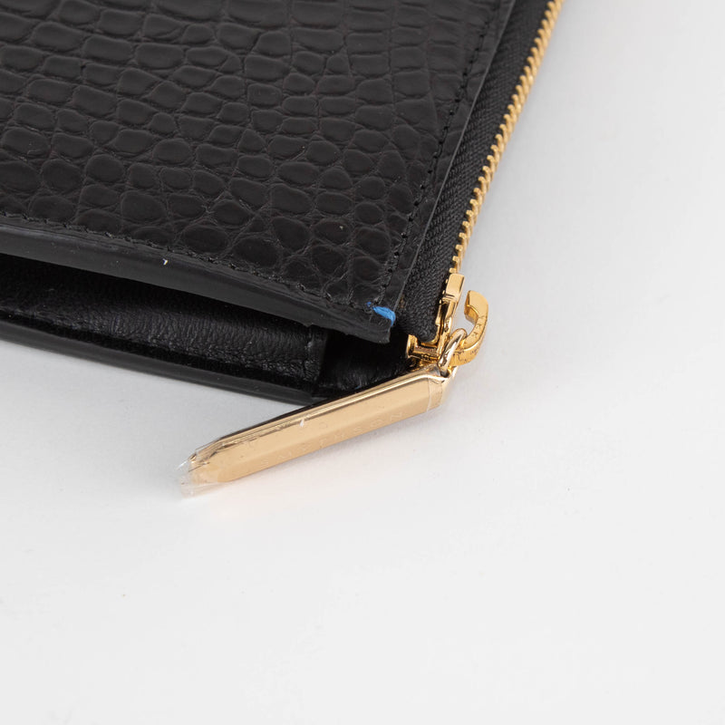 Smythson Black Croc Embossed Zip Up Long Wallet