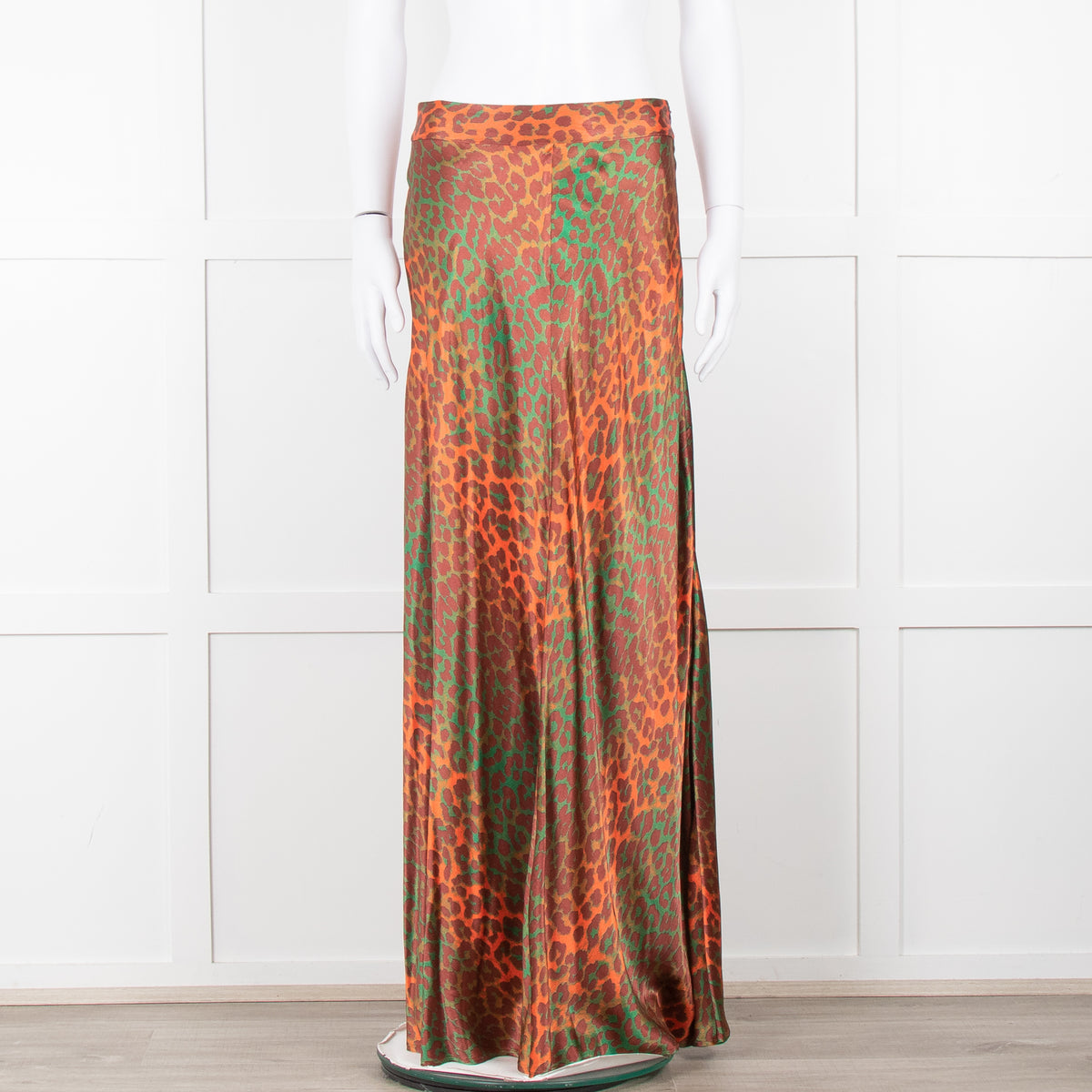 Ganni Brown Orange Green Animal Print Satin Maxi Skirt
