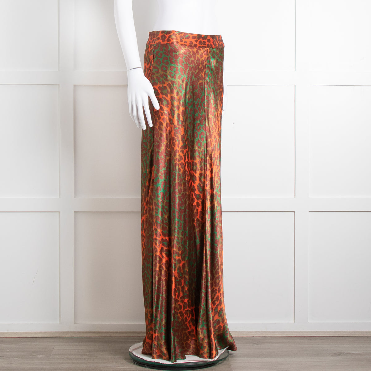 Ganni Brown Orange Green Animal Print Satin Maxi Skirt