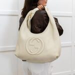 Gucci Cream Pebbled Calfskin Soho Hobo Bag