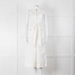 ME + EM Cream Brown Stitch Sleeveless Belted Jumpsuit