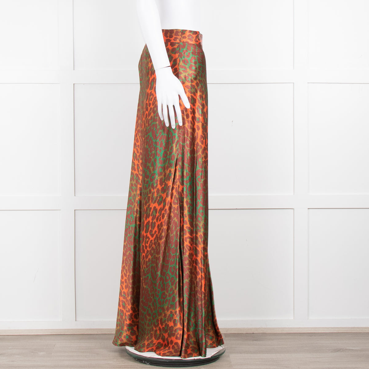 Ganni Brown Orange Green Animal Print Satin Maxi Skirt