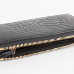 Smythson Black Croc Embossed Zip Up Long Wallet