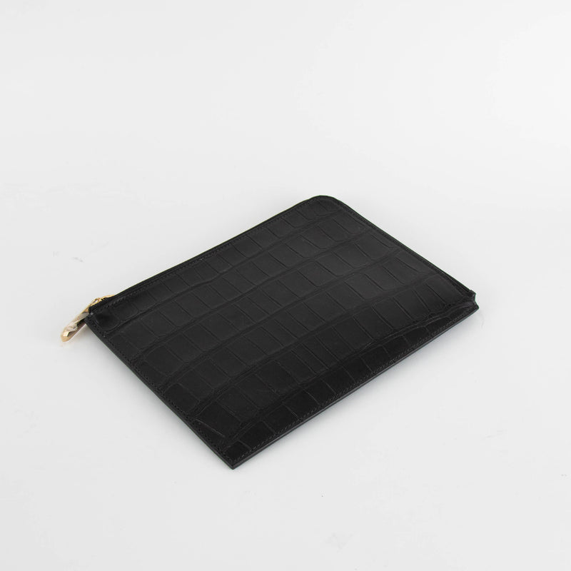 Smythson Black Croc Embossed Travel Organizer Wallet
