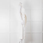 ME + EM Cream Brown Stitch Sleeveless Belted Jumpsuit