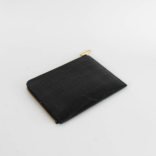 Smythson Black Croc Embossed Travel Organizer Wallet