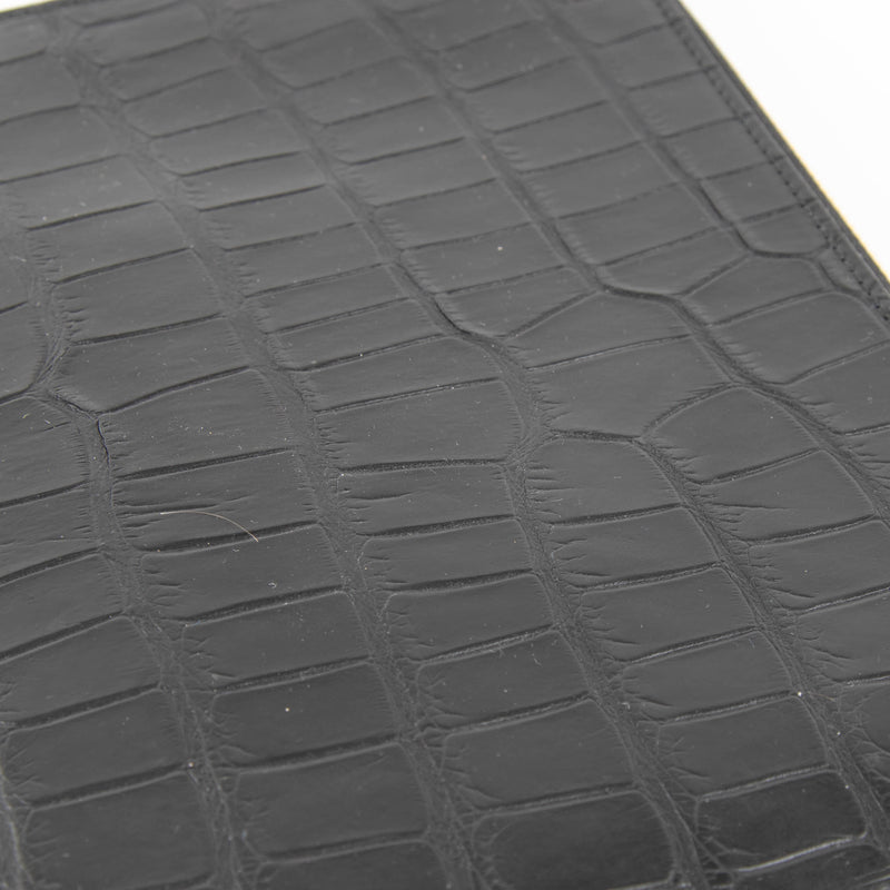 Smythson Black Croc Embossed Travel Organizer Wallet
