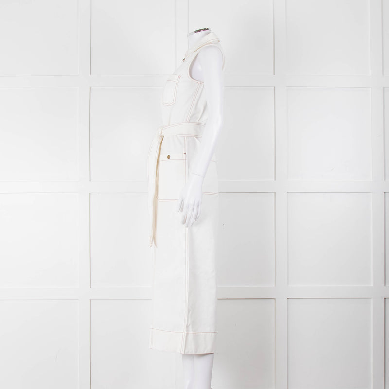 ME + EM Cream Brown Stitch Sleeveless Belted Jumpsuit