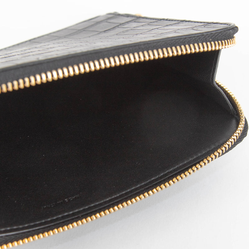 Smythson Black Croc Embossed Travel Organizer Wallet