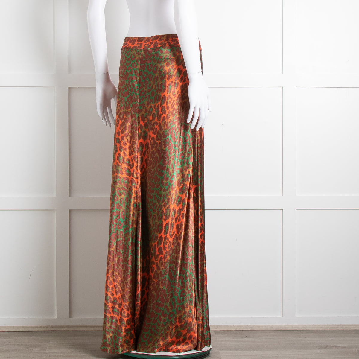 Ganni Brown Orange Green Animal Print Satin Maxi Skirt