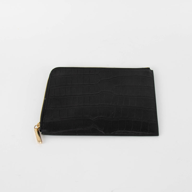 Smythson Black Croc Embossed Travel Organizer Wallet