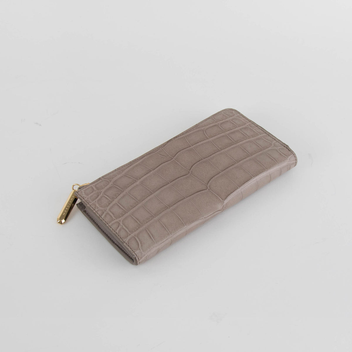Smythson Taupe Croc Embossed Zip Up Long Wallet